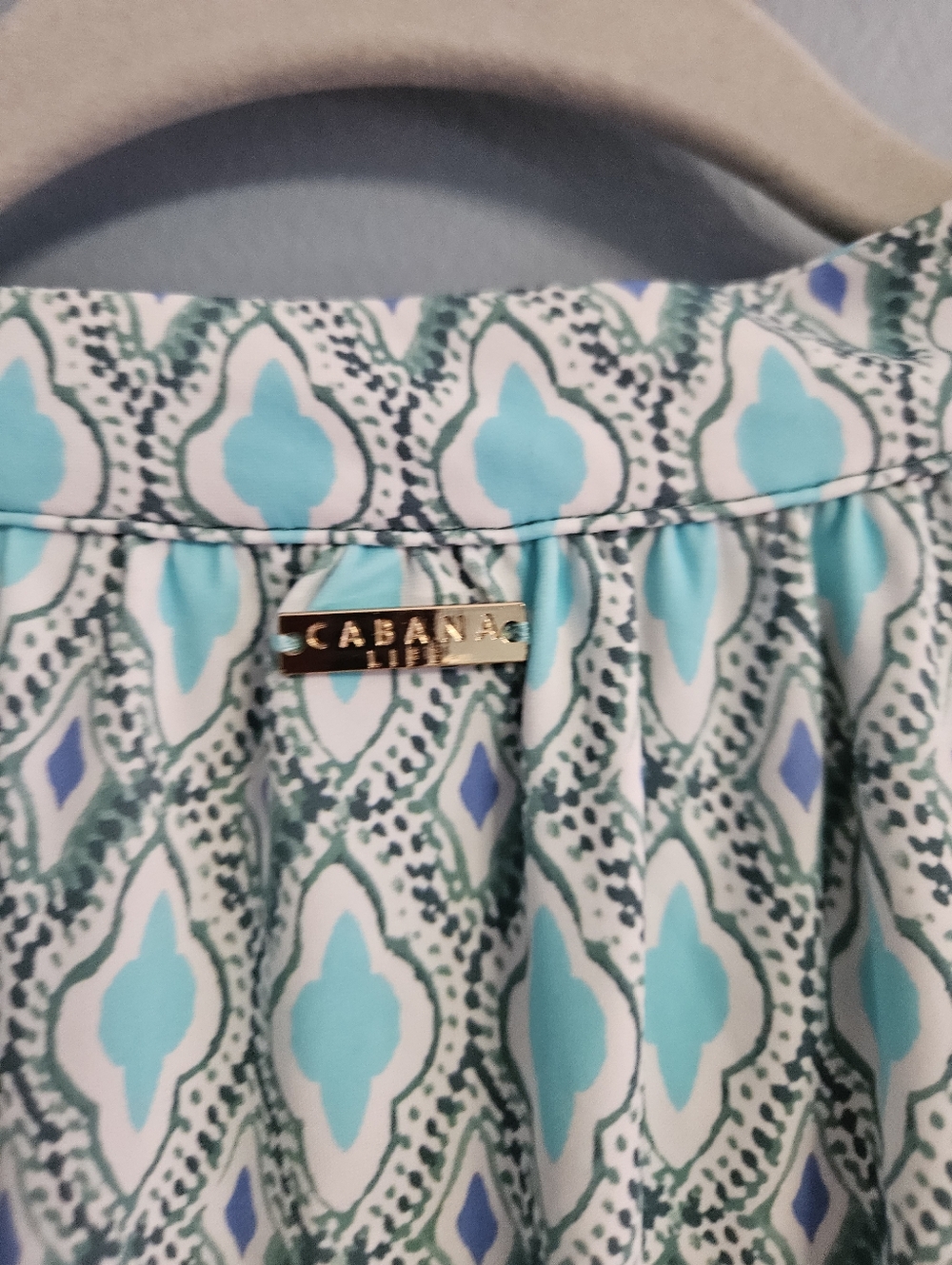 Cabana Life Geo Print Maxi Dress S Blue Aqua Tassel Smocked Waist UPF 50 Resort - Picture 3 of 8